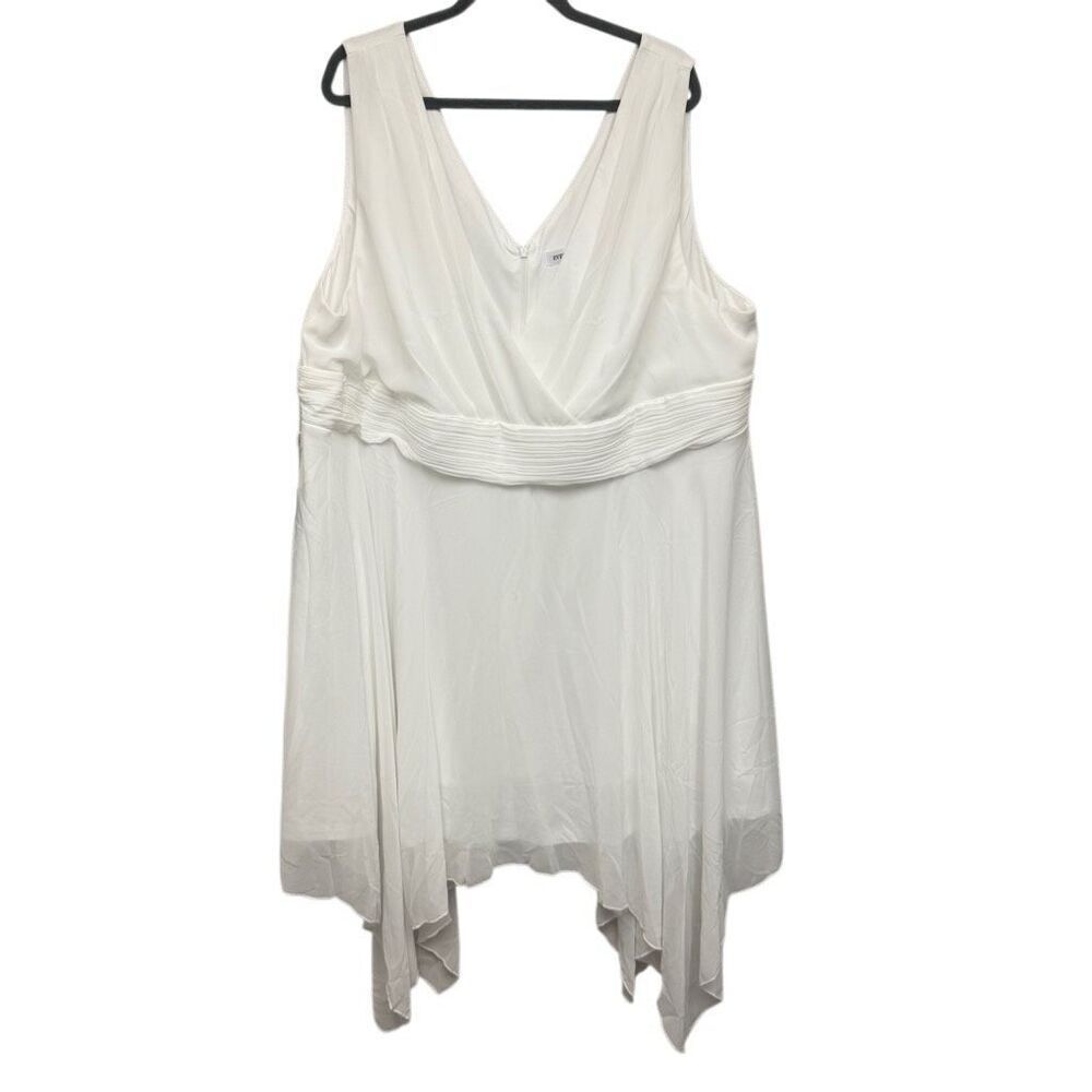 Ever pretty white sleeveless white v-neck chiffon cocktail asymmetrical dress si